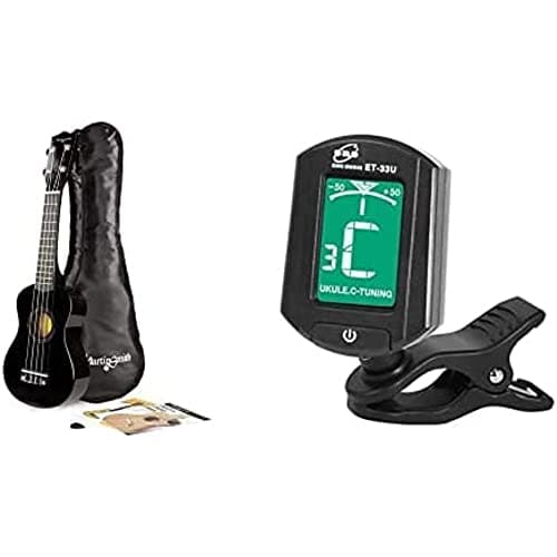 Image of Martin Smith Soprano Ukulele with Ukulele Bag and Black Design + Clip-On Ukulele Tuner