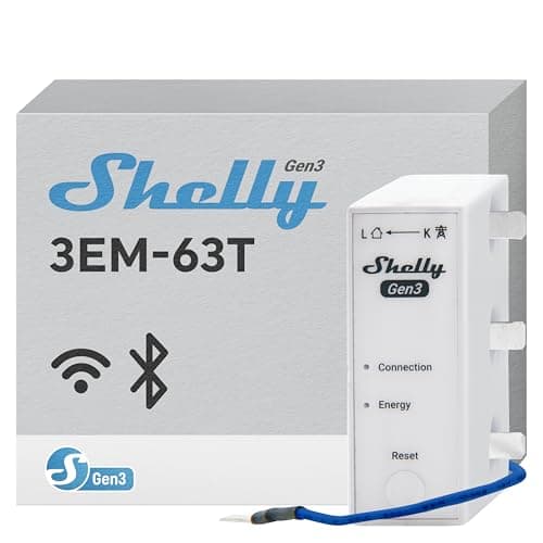 Image of Shelly 3EM-63T Gen3, Wi-Fi Three Phase or Single Phase Installations Energy Meter, 4-Quadrant Measurement, Flat Terminals, No Load Threshold, Photovoltaic Ready, No Hub Required, Accuracy Class B