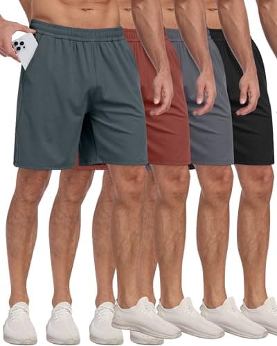 Image of PARISDIARY 4 Pack Men's Athletic Gym Shorts with Pockets,Running Workout Basketball Hiking Shorts for Men, 4 Packs-black/Dark Gray/Winered/Sage Green, Large