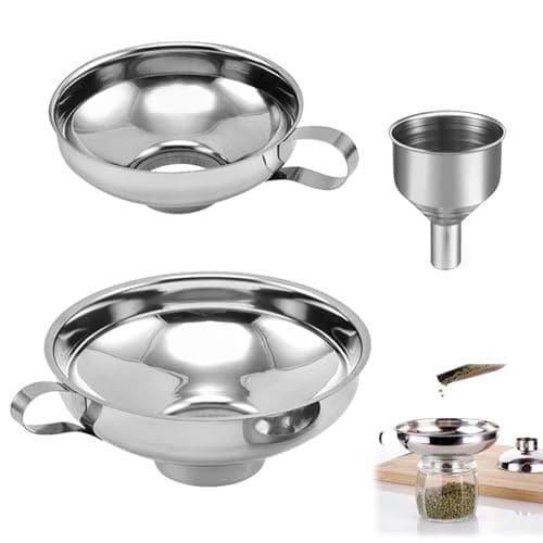 Image of Griwuut 3 Pcs Food Grade Stainless Steel Canning Funnel,Wide opening funnel,for Kitchen Transferring Fluid, Powder, Wine, Cooking Oil, Beans and Jam