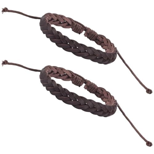 Image of CALFOVERA 2PCS Adjustable Rustic Leather Wrist Band Braided PU Leather Bracelets Dark Brown Leather Cuff Wrap Woven Rope Bracelet Wristband for Men Women Daily Wear Costume Party Gift