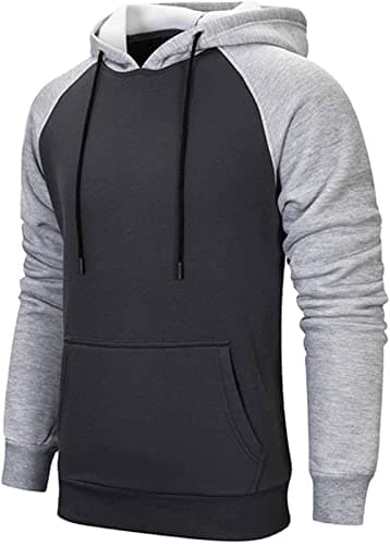 Image of comefohome Mens Hoodies Pullover Color Block Sweatshirts Patchwork Casual Tops Hoody UK Drawstring Designer with Pocket Dark Grey L