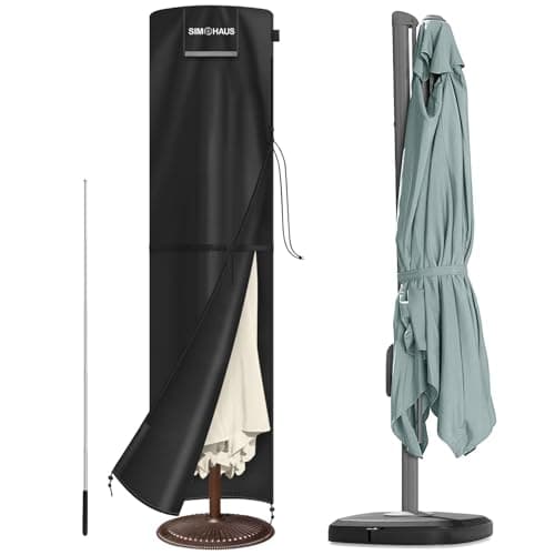 Image of SIMPHAUS Patio Umbrella Cover with Rod for Ø7 to 15 ft Umbrellas, Double Sided Parasol Cover for Large Parasol Cover Heavy Duty Extra Large Parasol Covers Waterproof, Windproof, Anti-UV 280x70/70cm