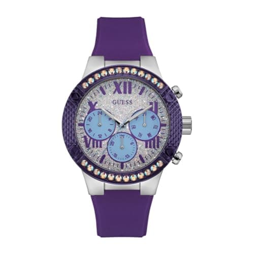 Image of GUESS Women's Quartz Analog Watch with Silicone Strap W0772L5, Metallic Silver, 44MM, Strap