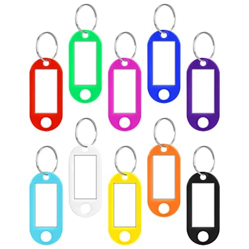 Image of Vicloon 10 Pack Key Tags with Labels, Key Tags with Split Ring, Sturdy & Durable Plastic Key Fobs Easy to Read, Key Fobs Labels ID Keyring Tags for Luggage Pet Name Tags, 10 Colors