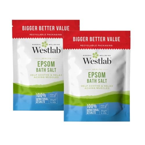 Image of Westlab - Reviving Epsom Salt - 2kg Resealable Pouch - 100% Natural, Pure & Unscented Mineral Salts - Supports Sleep and Relieves Aching Muscles (Packing May Vary). (Pack of 2)