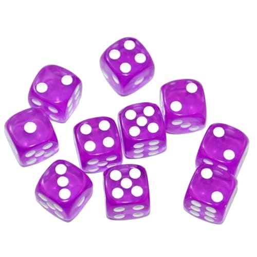 Image of SmartDealsPro 10-Pack D6 Six Sided 16mm Transparent Dice Die for DND, MTG, RPG, Tenzi, Yahtze, Bunco, Table Borad Games, Math Teaching (Purple Translucent)