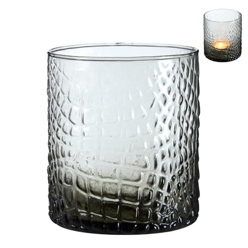 Image of Premier Housewares Stylish Glass Tealight Holder | Snakeskin Pattern Smoked Tealight Candle Holder | Decorative Tea Light Holder For Décor | Modern Candlestick Tealight Holder