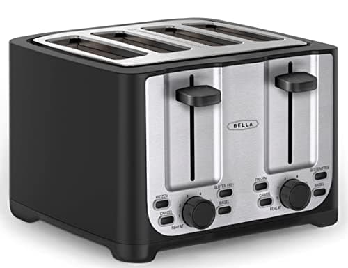 Image of bella 4 Slice Toaster with Auto Shut Off, Extra Wide Slots & Removable Crumb Tray, Cancel, Defrost & Reheat Function, Toast Bread, Bagel & Waffle, BPA Free, Stainless Steel & Black