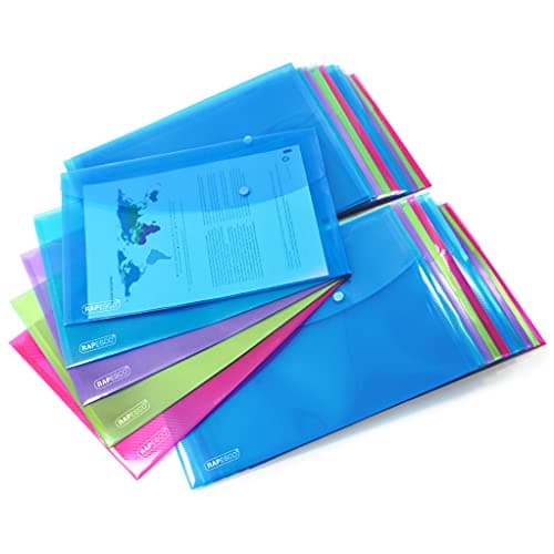 Image of Rapesco 1678 ECO Recycled Popper Wallets, A4+, Assorted Bright Transparent Colours, Pack of 40