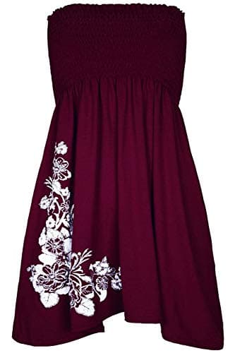 Image of REAL LIFE FASHION LTD Women’s Bandeau Boob Tube Sheering Midi Dress Ladies Plain Bandeau Summer Wear Strapless Short Dress Printed Fancy Party Dress Top Sleeveless Floral Print Shirt Size UK 8-22
