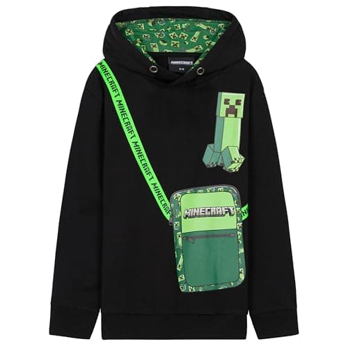 Image of Minecraft Boys Hoodie - Creeper Hooded Sweatshirt Warm Soft Pullover Streetwear 7-14 Years Gifts for Boys Teenagers (Black/Green, 11-12 Years)