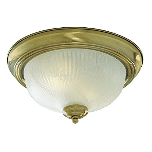 Image of Lights4Living Traditional Style 2 Light Antique Brass Flush Ceiling Light with Frosted Swirl Glass Shade
