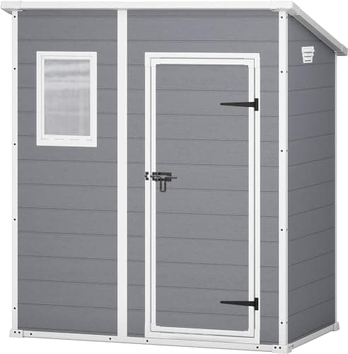 Image of Keter Manor Pent Outdoor Plastic Garden Storage Shed, Grey, 6 x 4 ft