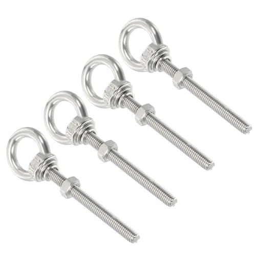 Image of sourcing map M3 1/8"x1.97" Stainless Steel Eye Bolts Threaded Screw Eyebolt Shoulder Ring with Nuts Washers for Lifting Hanging, 4 Set