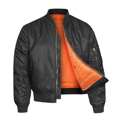 Image of VINTIKA Bomber Jacket MA1 Classic US Air Force Pilot Flight Military Style Nylon Padded Coat - Black - XL