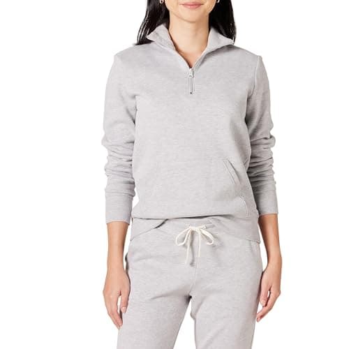 Image of Amazon Essentials Women's Long-Sleeve Fleece Quarter-Zip Jumper (Available in Plus Sizes), Light Grey Heather, XS