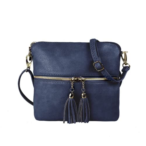Image of Woodland Leather Crossbody Bags for Women, Designer Faux Leather Small Shoulder Bag With Adjustable Strap, Multiple Compartments Messenger Bag (Navy), Small (21.5x21.5 cm)