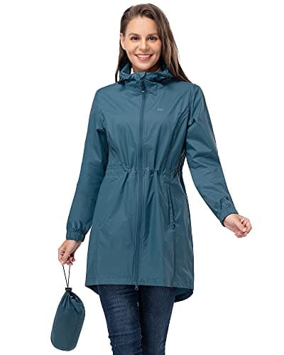 Image of 33,000ft Women's Rain Jacket Lightweight Hooded Long Rain Coat Waterproof Jacket Ladies Packable Functional Jacket Windbreaker Breathable Active Outdoor Coats Moroccan Blue M/12