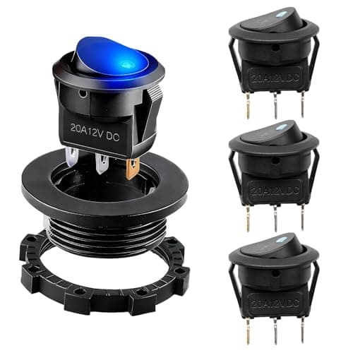 Image of 4Pcs 12V 20A Round Rocker Switch Waterproof SPST Button ON/Off Toggle 2 Position Switch 3 Pins with Housing and Blue Led Light for Car Boat Auto Trucks Homehold Application