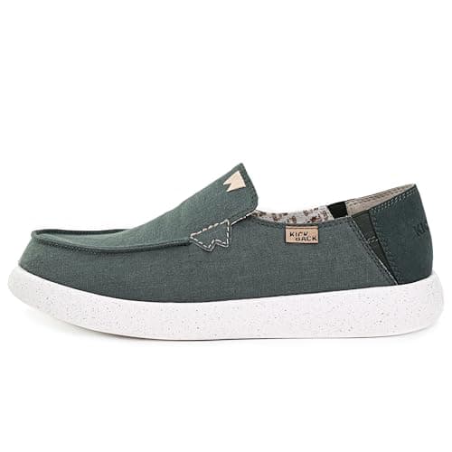 Image of Kickback Barbeach Men’s Linen Slip On Loafers - Casual Summer Shoes with Anti Slip Sole for Travel, Beach and Everyday Wear - Dark Green, UK 8