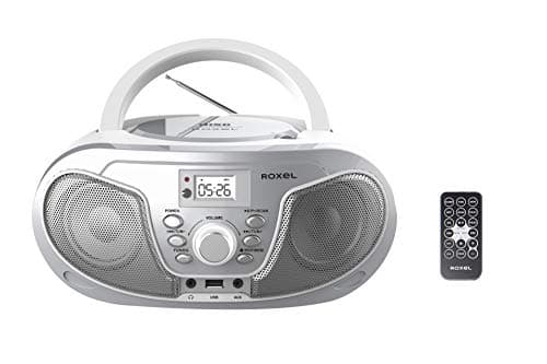 Image of Roxel RCD-S70BT Portable Boombox CD Player with Bluetooth, Remote Control, FM Radio, USB MP3 Playback, 3.5mm AUX Input, Headphone Jack, LED Display (Silver)