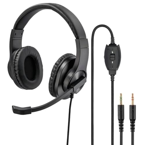 Image of Hama HS-P300 PC Headset, Over Ear Headphones with Microphone (Headset with Volume Control and Adjustable Microphone Arm for Video Conferencing, Home Office, Call Centre, 2 Jack Plugs 3.5 mm) Black