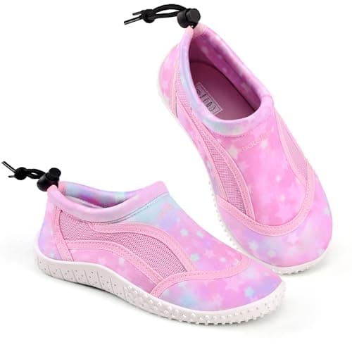 Image of Kids Water Beach Shoes Girls Swimming Shoes Anti-Slip Aqua Shoes Wet Shoes for Pool Water Park Holiday Activities(StarPink 28)