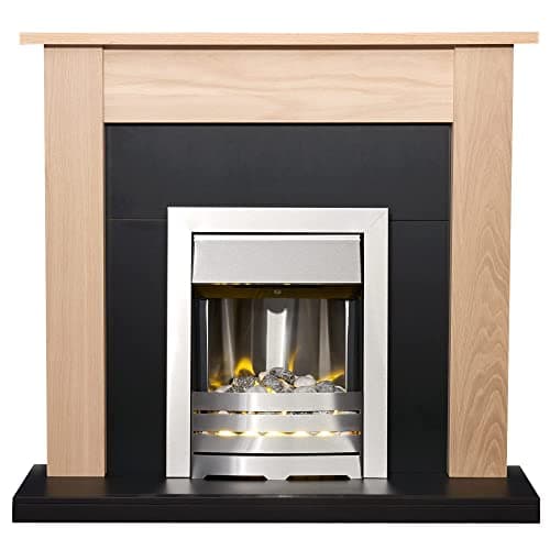 Image of Adam Southwold Fireplace in Oak & Black with Helios Electric Fire in Brushed Steel, 43 Inch