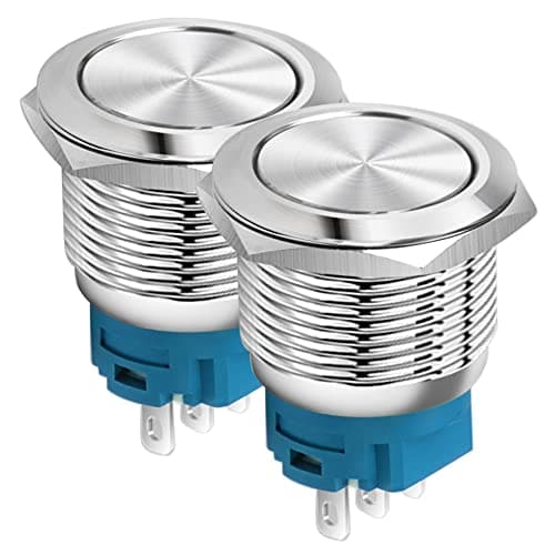Image of Gebildet 22mm Flat Head SPDT ON/OFF Latching Push Button Waterproof, Stainless Steel Metal Push Button Switch, Solder Pin Terminals DC 6V/12V/36V/48V,AC 110V/230V 2A 1NO+1NC