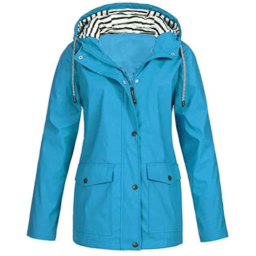 Image of duxyoz Light blue Winter Coats For Women 24-32 Uk Waterproof Mid-Length Rain Coat Wind-Resistant Coat & Jacket Water-Repellent Coating Parka Raincoats With Hoods Classic Stylish Overcoat XL