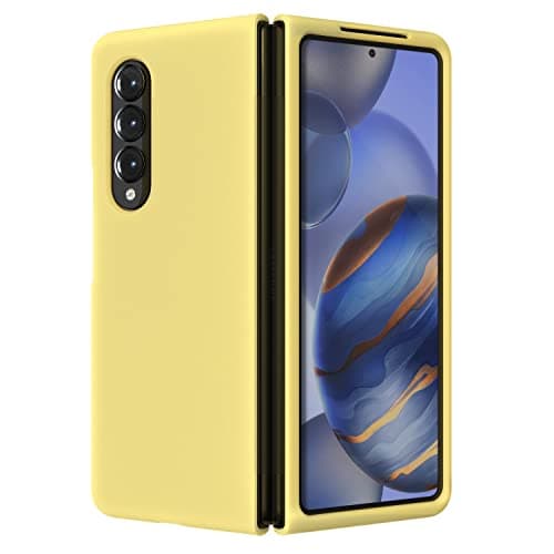 Image of OHLIGIA Samsung Galaxy Z Fold 3 Liquid Silicone Case Protective 3 Layer Shockproof Phone Cover with Anti-Scratch Soft Microfiber Lining for Galaxy Z Fold 3 5G (2021) (Yellow)