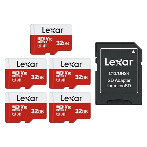 Image of Lexar E-Series 32GB Micro SD Card 5 Pack, microSDHC UHS-I Flash Memory Card with Adapter, 100MB/s, C10, U1, A1, V10, Full HD, High Speed TF Card