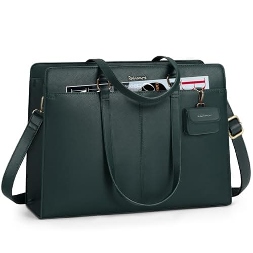 Image of RAINSMORE Laptop Bag for Women 15.6 Inch Work Tote Bags Waterproof PU Leather Handbag Shoulder Bags Business Office School Briefcase Green