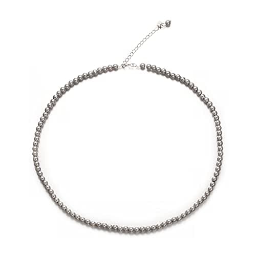 Image of Aleasha Pearl Necklace Women 925 Silver Black Pearl Necklace Choker Short Pearl Necklace 4mm Wedding Jewelry