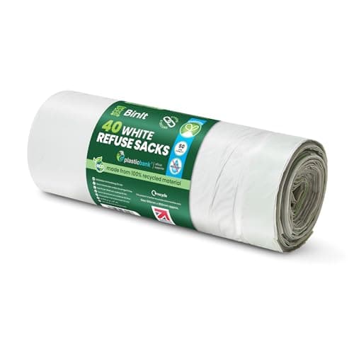 Image of BIN IT 40 White Drawstring 50L Strong & Secure, Refuse Sacks, Bin Bags, Bin Liners, Recycled, Tear Resistant, 30 μm, Perfect for Everyday Use, Household, Office, Kitchen & Caterers