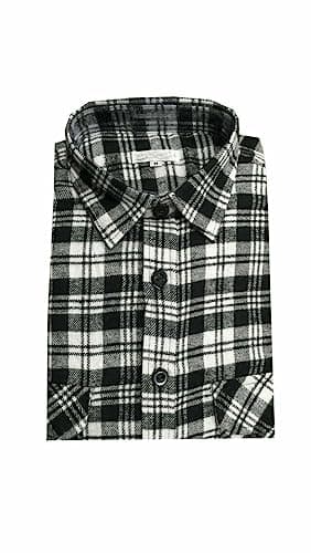 Image of Mens New Flannel Brushed Fleece Soft Cotton Lumberjack Check Causal Formal Button Shirt Work Top (as8, Alpha, 5X_l, Regular, Regular, White/Black)