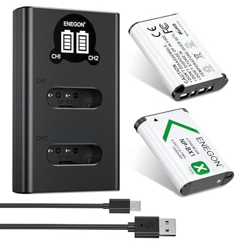 Image of ENEGON NP-BX1 Replacement Battery and LCD Charger Kit for Sony ZV-1, Cyber-Shot DSC-RX100, DSC-RX100 II/III/M4/M5/M6/M7/Ⅳ/Ⅴ/Ⅵ/Ⅶ/VA, DSC-RX100M II, HDR-CX405,2 Pack 1300mAh