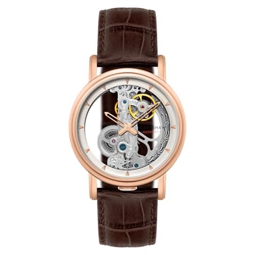 Image of Thomas Earnshaw Men's 43mm Fowler Bridge Automatic Rose Gold Watch with Leather Strap ES-8225-03