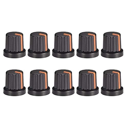 Image of sourcing map 10Pcs 6mm Shaft Hole Knob for Speaker Effect Pedal Amplifier Black Potentiometer Knob Orange Mark