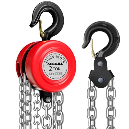 Image of Anbull 2T Chain Hoist Hand Winch, Galvanised Chain, Oil-Free, 2000 kg Load Capacity Pulley Pulley Lifting Ratchet Hoist, 3 m Chain, 2.5 m Lifting Height Chain Block Lift