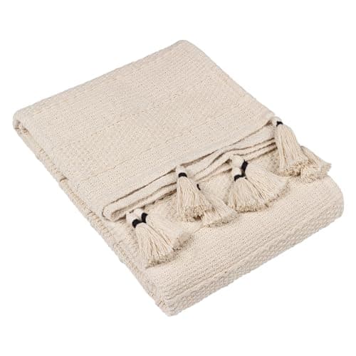 Image of Furn. Yard Caliche Woven Tasselled Throw – Textured Cotton Linear Weave (Natural – 130x180cm)