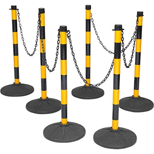 Image of Post and Chain Link Barriers, Yellow & Black Plastic Free Standing Safety Bollards