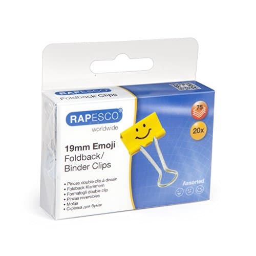 Image of Rapesco 1351 19 mm Fun Foldback Clips, Bright Yellow, Pack of 20