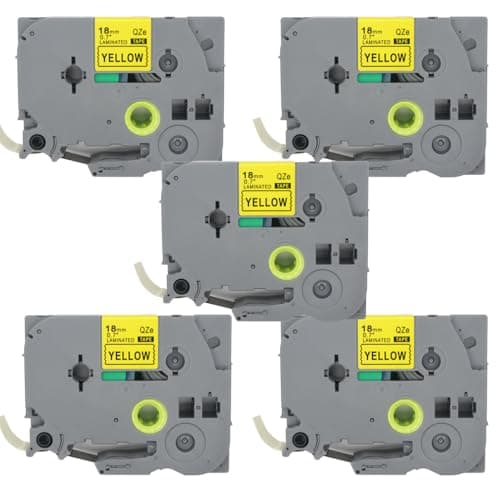 Image of BROVACS 5 Pack Black on Yellow Laminated Label Tape Compatible for Brother P-Touch Label Printer TZ 641 TZe 641 18mm 3/4" OPA4641x5