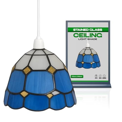 Image of Vintage Mosaic Glass Pendant Light Shade Multi Color Flat Tempered Sphere Ceiling Hanging Lamp Fixture for Home, Bedroom, Café, Restaurant Decor Lighting (Style 1)