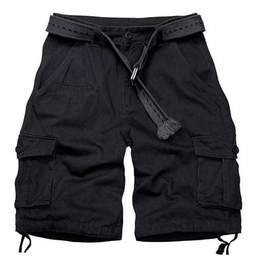 Image of VATINNT Mens Cargo Shorts Cotton Combat Casual Camo Work Short with Multi Pockets No Belt 8054 Black 36