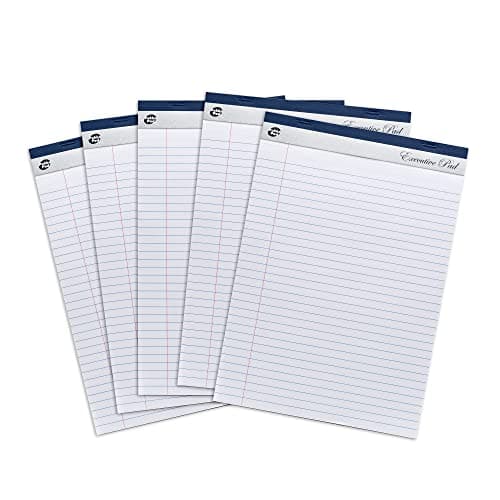 Image of Pukka Pad, Executive Refill A4 Legal Pad – Pack of 5 Tape Head-Bound Notepads with 100 Pages, 50 Sheets of Perforated 60GSM Paper – Feint Ruled with Margin and 8mm Lines – 29.7 x 21cm, White