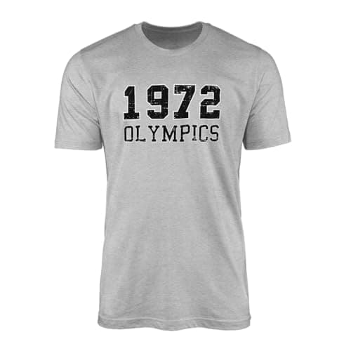 Image of 1972 Olympics T-Shirt Top Tee - Vintage Olympic Retro Sports Tee Classic Athletic Vintage Sportswear 70s Sports T-Shirt Comfortable Casual Gift Present (Small, Heather Grey)
