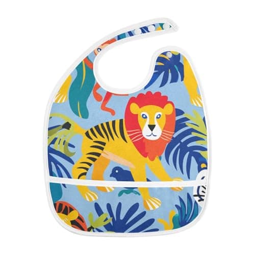 Image of sanluoli Lion Tigers Monkey Feeding Bibs with Snap Cotton Burp Cloths and Bibs Travel Must Haves